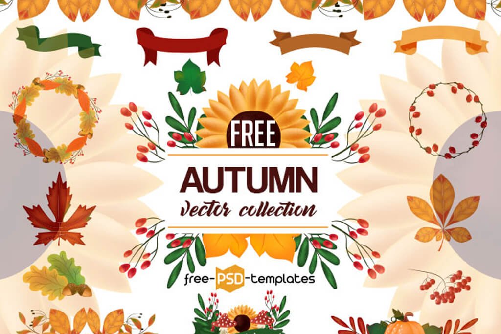 無料ベクター素材 秋の素材 カボチャやドングリ 紅葉など がたくさんつまった秋色素材テンプレート Webdesignfacts