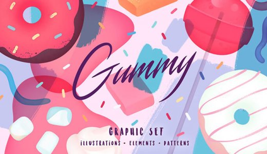Cute and pop cute illustration graphic pattern material collection!Gummy, macarons, candy, etc. [to one point in the background】