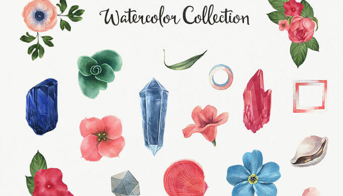 無料 商用可 35種の水彩色鉛筆風の花 草木パステルベクター画像素材